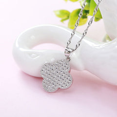 (Pendant Only) Full Zircon Lucky Clover Silver Pendant for Women