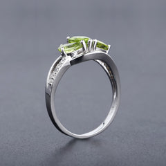 Pear Shape Natural Olivine Split Shank Silver Ring
