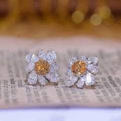 Annular Petals Round Natural Yellow Crystal Studs