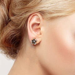 Zircon Petal Black Camellia Silver Studs Earrings for Women