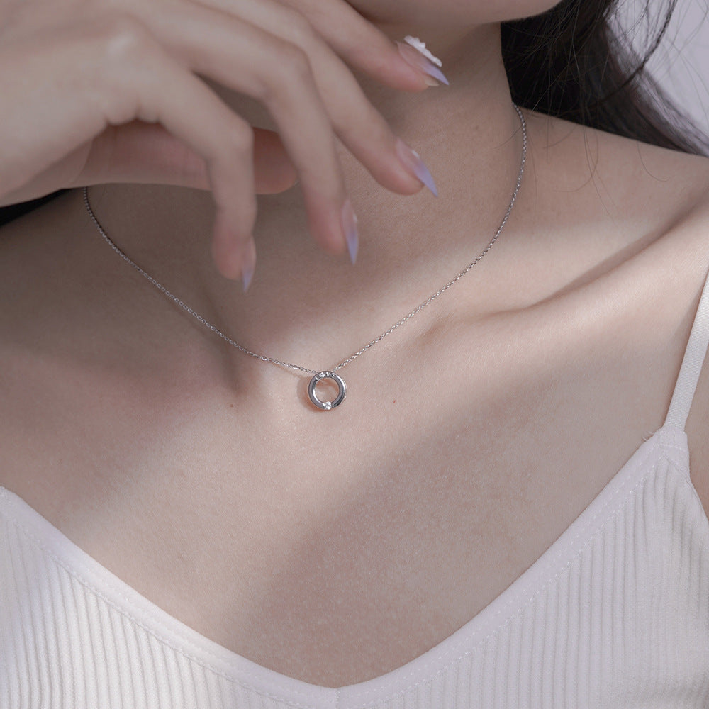 (Two Colours) White Zircon Love Circle Ring Pendants Collarbone Necklace for Women