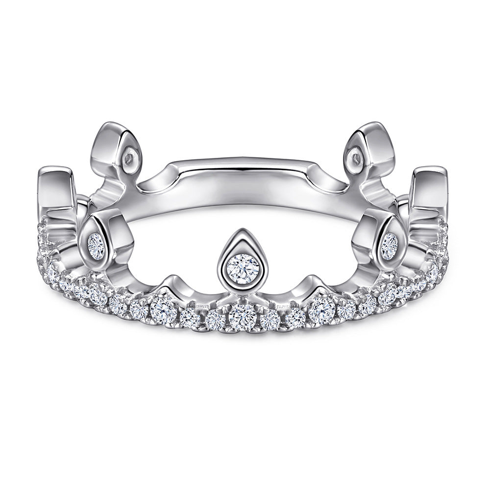 Full Zircon Princess Crown Silver Ring for Women