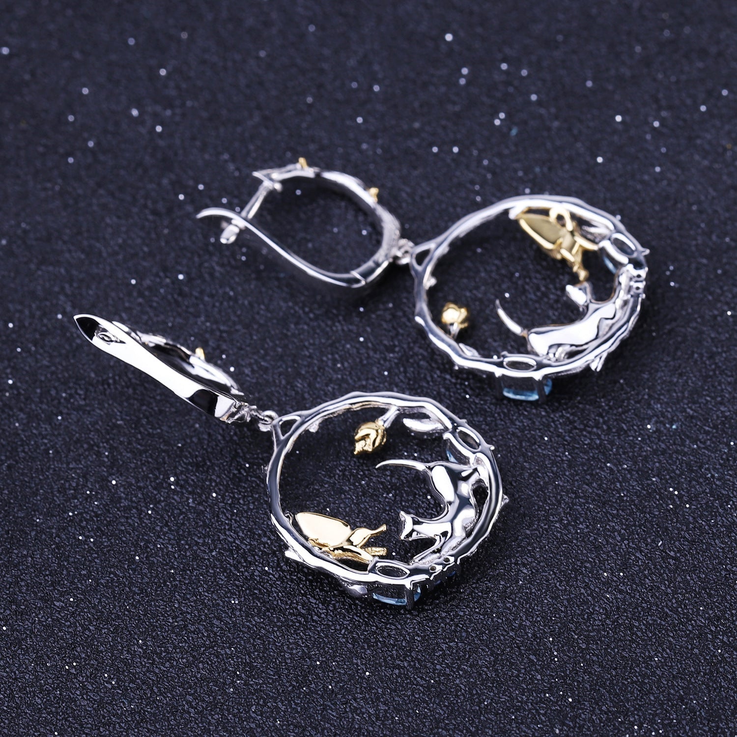 Animal Design 925 Silver Topaz Drop Earrings for Women