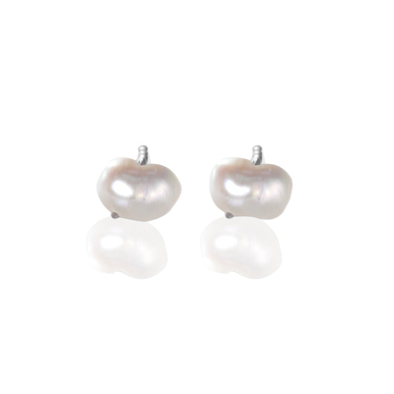 Natural Baroque Pearl Irregular Bead Silver Stud Earrings for Women