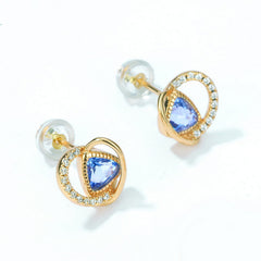 Triangle Blue Crystal Geometric Heart Shape Sterling Silver Stud Earrings