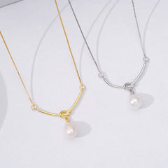 Rope Knot Pendant Pearl Silver Necklace