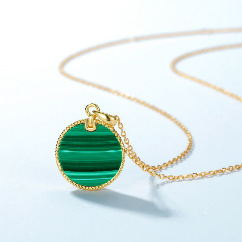 Round Shape Malachite Sterling Silver Pendant