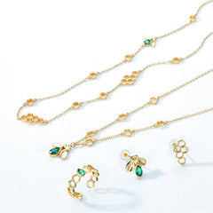 Pear Shape Green Zircon Honeycomb Opening Sterling Silver Ring