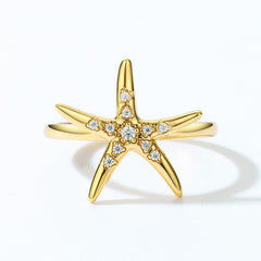 Ocean Starfish Zircon Opening Sterling Silver Ring