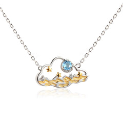 Gemstone Auspicious Cloud and Sea Pendant Sterling Silver Jewelry for Women