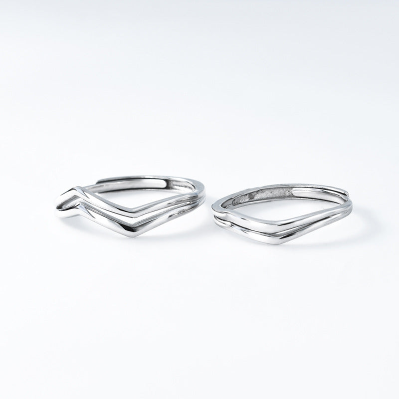 Geometric Line Silver Couple Ring for Women