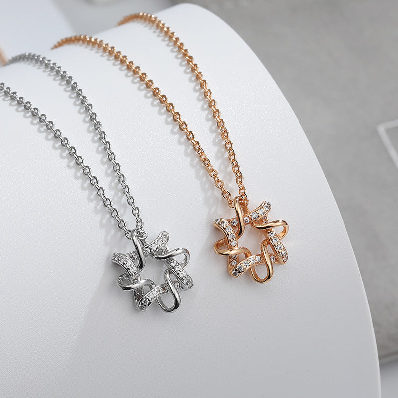 Zircon Chinese Knot Pendant Silver Necklace for Women