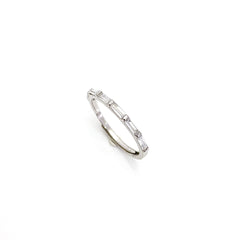 Half Circle Baguette Cut Zircon Silver Ring for Women