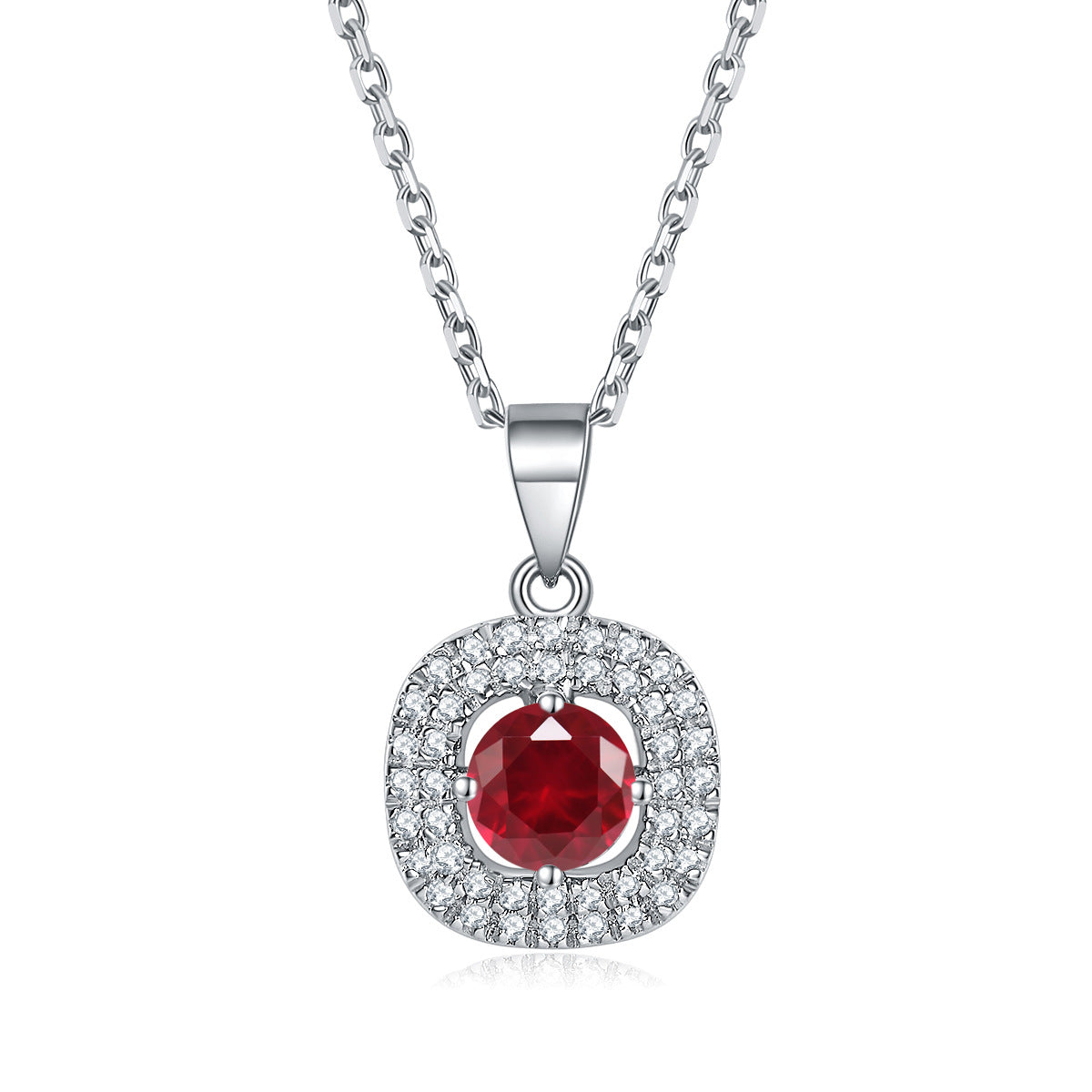 Arc Square Round Zircon Soleste Halo Pendant Silver Necklace for Women