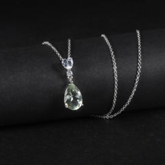 Light Luxury Premium Fashion Style Inlaid Natural Crystal Three Prongs Pear Drop Pendant Silver Necklace for Women