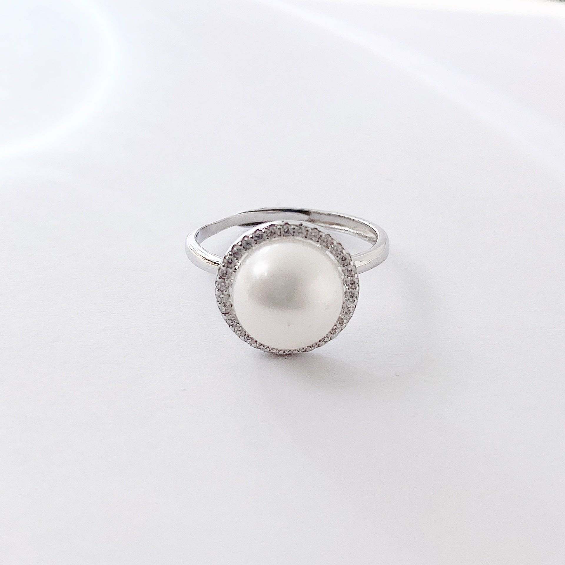 Natural Pearl Soleste Halo Silver Ring for Women