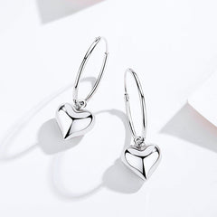 Heart Pendant Silver Hoop Earrings for Women