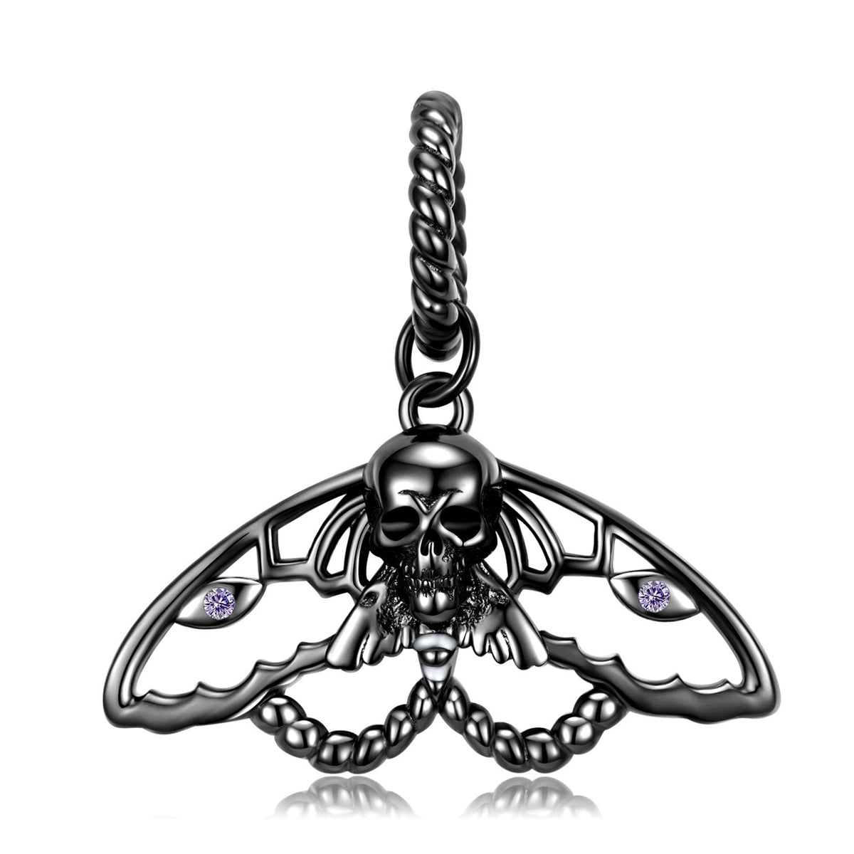 Halloween Black Skeleton Moth Pendant Silver Necklace