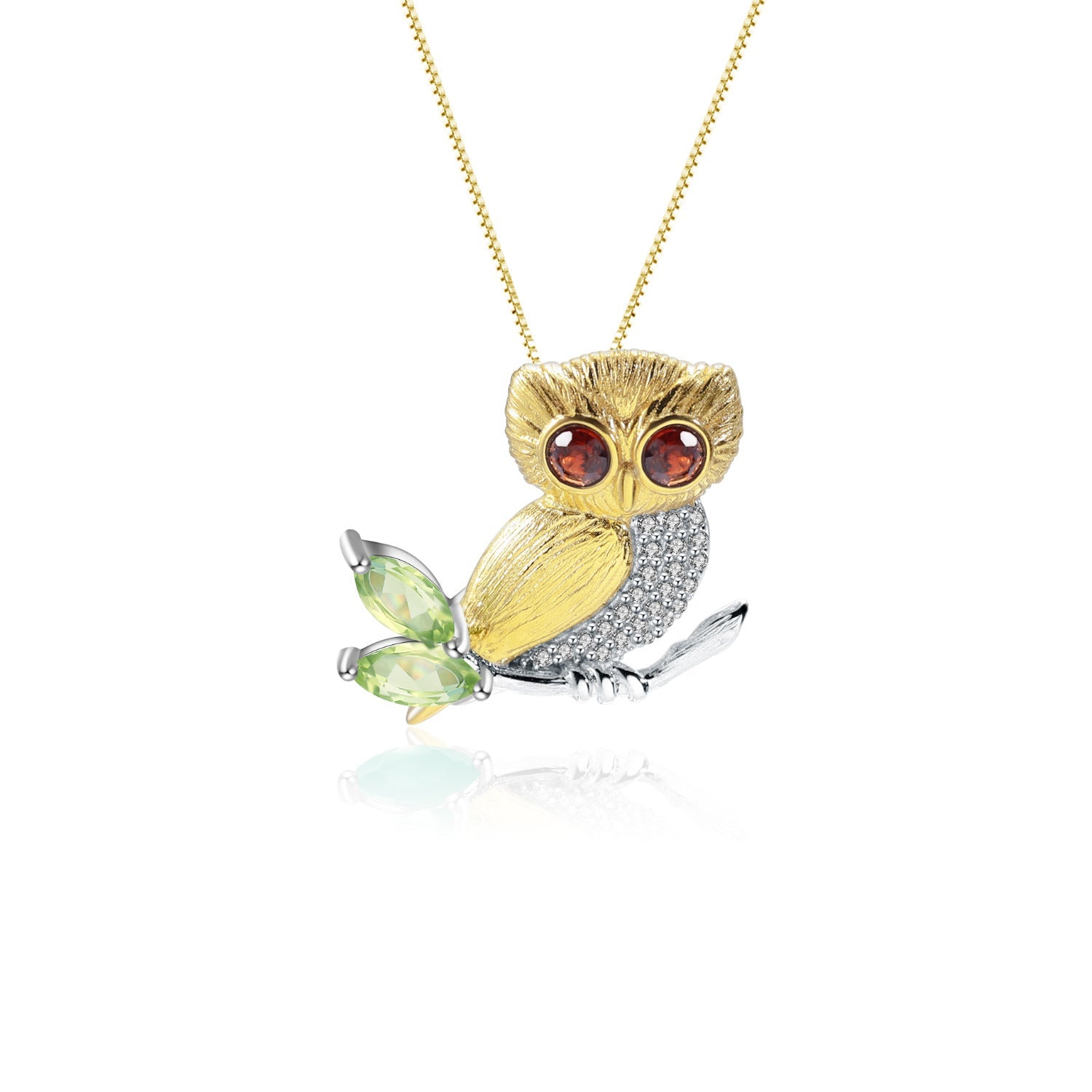 Brooch Pendant Dual-purpose Design Luxury Natural Gemstone Owl Pendant Silver Necklace for Women