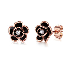 Camellia Black Enamel Stud Earrings