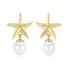 Starfish Freshwater Pearl Silver Drop Earrings