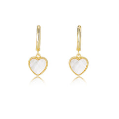 Heart-shaped Mother of Pearl Silver Drop Earrings  for Women