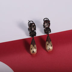Retro Style Inlaid Natural Colourful Gemstone Water Droplet Silver Drop Earrings for Women