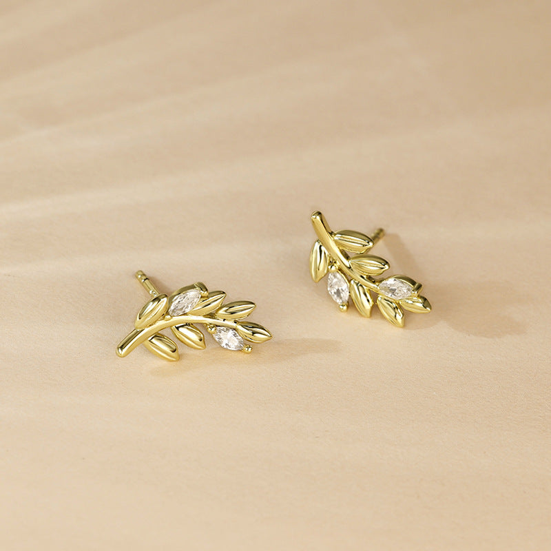 Branch with Zircon Silver Studs Earrings for Women