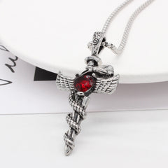 Vintage Wings Cross Sword Heart Shape Red Zircon Titanium Steel Pendant for Men