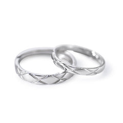 Rhombus Texture Silver Couple Ring