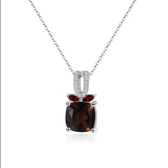 Simple and Versatile Fashion Design Inlaid Natural Colourful Crystal Square Pendant Sterling Silver Necklace for Women