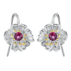 Colourful Gemstone Floral Design Silver Earrings for Women