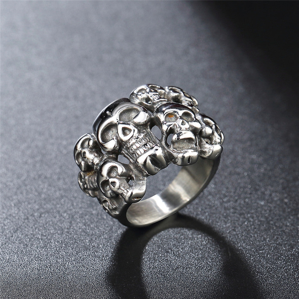 Halloween Skull Heads Titanium Steel Ring for Men