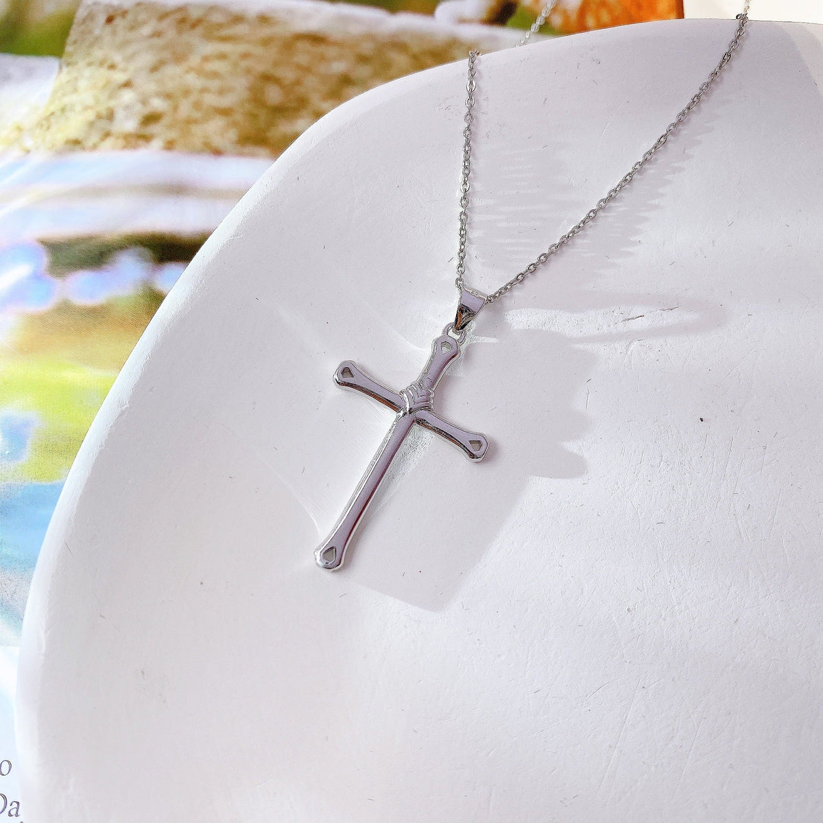 Simple Cross Pendant Silver Necklace for Women