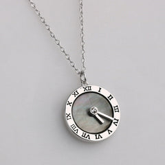 Roman Digital Clock Pendant Silver Necklace for Women