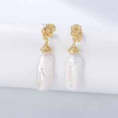 Irregular Natural Baroque Pearl Silver Drop Earrings for Women