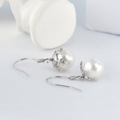 Pearl Pendant Silver Hook Earrings for Women