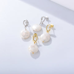 Irregular Baroque Pearl Silver Drop Earrings for Women