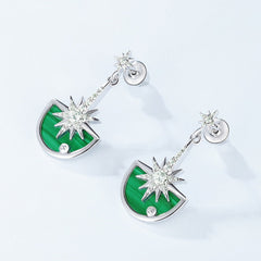 Zircon Stars Semicircle Malachite Pendant Sterling Silver Drop Earrings