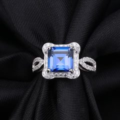 Square Soleste Halo Modern Split Shank Silver Ring