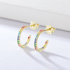 C-shaped Zircon Silver Studs Earrings for Women