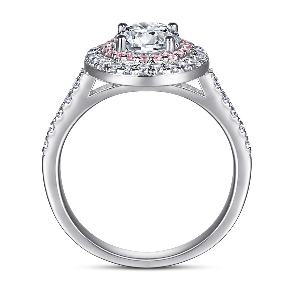 Round Zircon Double Soleste Halo Silver Ring