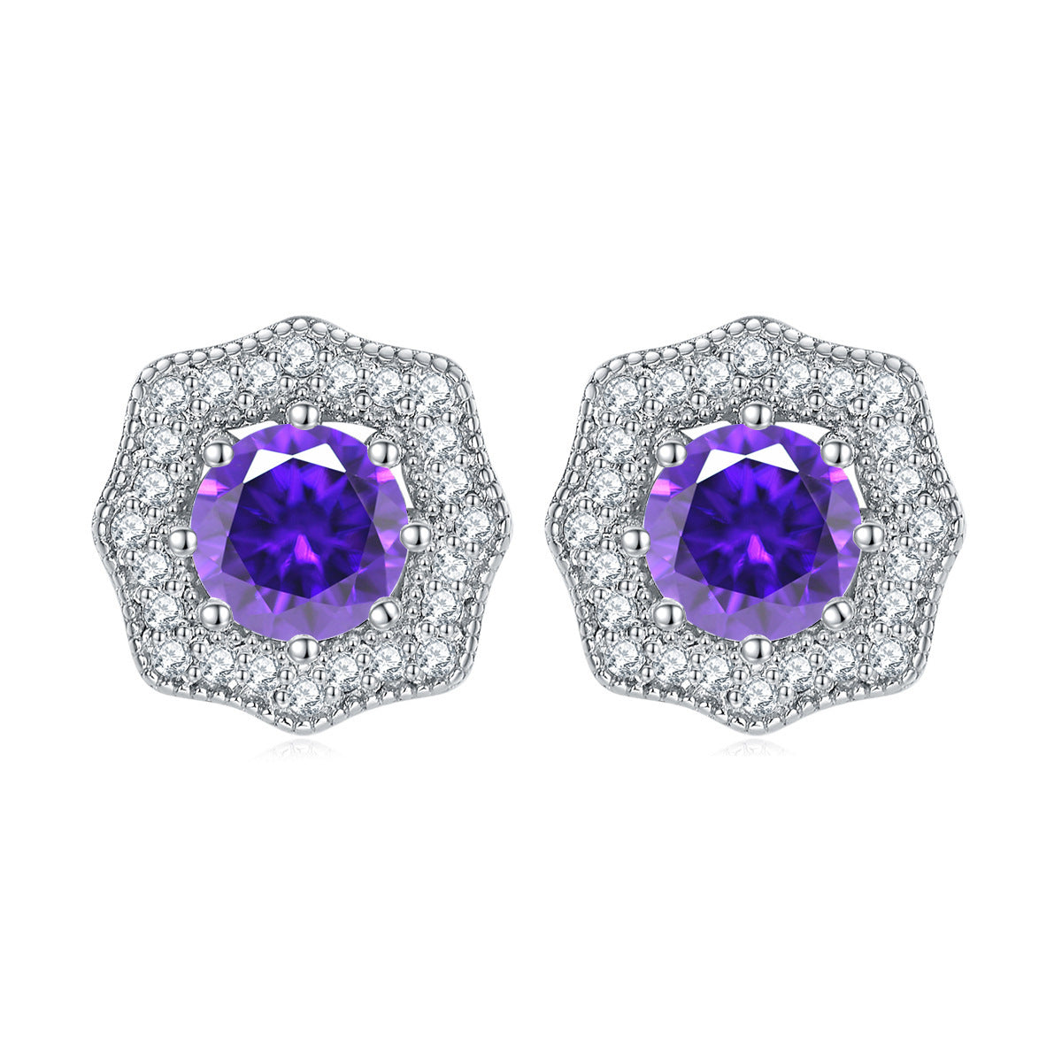 Sumptuous Round Zircon Soleste Halo Silver Studs Earrings for Women