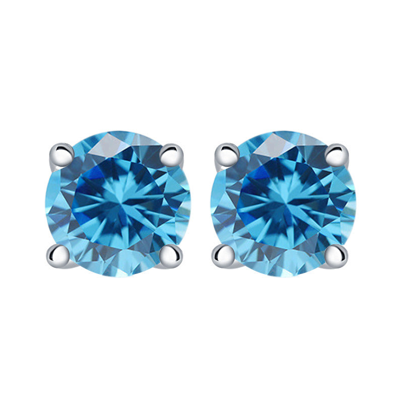 Colourful Round Zircon Silver Studs Earrings for Women