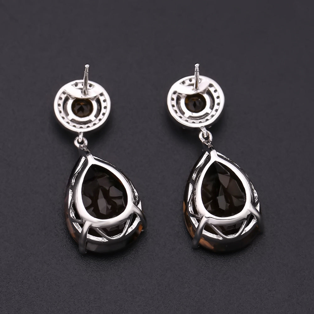 European Natural Pear Shape Silver Drop Earrings for Women