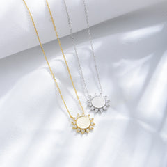 Sunflower with Zircon Pendant Sterling Silver Necklace for Women