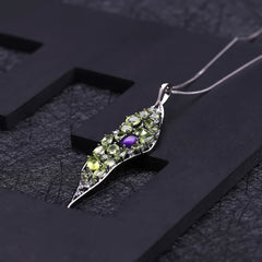 Italian Craft Design Natural Style Jewelry Colourful Gemstone Leaf Pendant Silver Necklace for Women