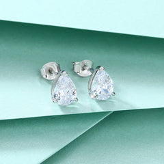 Three Prongs Pear Drop Zircon Silver Studs Earrings for Women