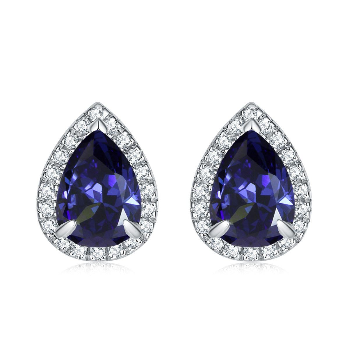 Water Drop Zircon Soleste Halo Silver Studs Earrings for Women