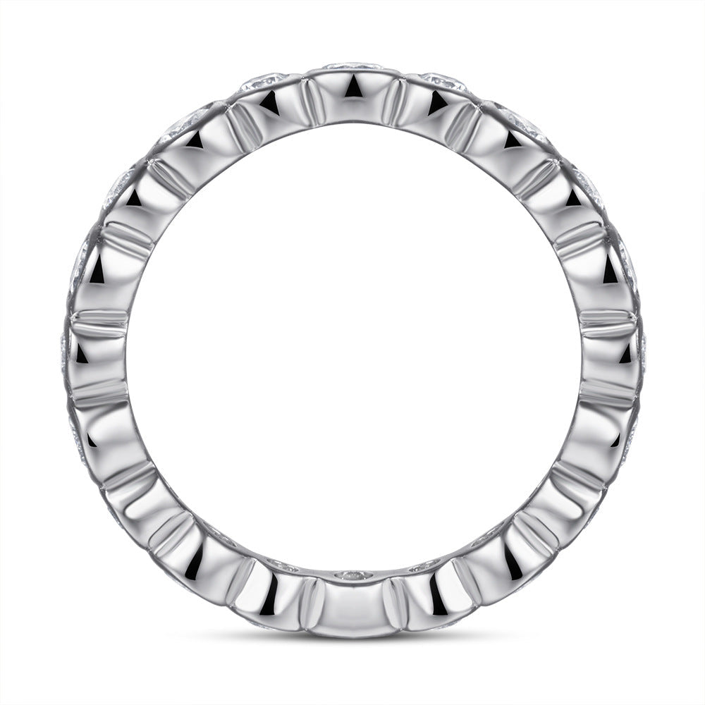 Round Zircon Beading Silver Ring